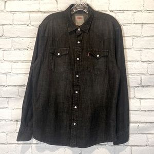 Levi’s Mens Long Sleeve Snap Front Black Cotton/Denim Shirt Sz-M